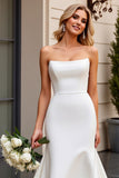 Ivory Satin Strapless Sweep Train Mermaid Wedding Dress