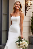 Ivory Satin Strapless Sweep Train Mermaid Wedding Dress