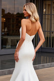 Ivory Satin Strapless Sweep Train Mermaid Wedding Dress