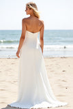 Ivory Chiffon Strapless Sweep Train A Line Boho Wedding Dress with Slit