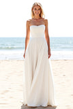 Ivory Chiffon Strapless Sweep Train A Line Boho Wedding Dress with Slit