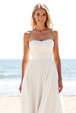 Ivory Chiffon Strapless Sweep Train A Line Boho Wedding Dress with Slit