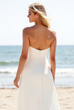 Ivory Chiffon Strapless Sweep Train A Line Boho Wedding Dress with Slit