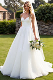 Simple Ivory A Line Strapless Sweep Train Wedding Dress