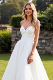 Simple Ivory A Line Strapless Sweep Train Wedding Dress