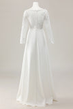 Ivory Sweep Train V Neck Satin Wedding Jumpsuits with Lace