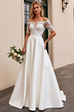 Ivory A Line Off The Shoulder Lace Floor-Length Wedding Dress