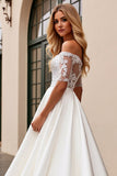 Ivory A Line Off The Shoulder Lace Floor-Length Wedding Dress