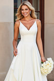 Ivory Chiffon Spaghetti Straps Floor Length Ruffled Boho Wedding Dress