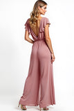 Dusty Rose V-Neck Ruffled Chiffon Jumpsuit