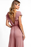 Dusty Rose V-Neck Ruffled Chiffon Jumpsuit