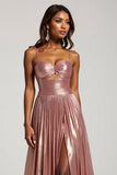Glitter Dusty Rose A Line Cut Out Spaghetti Straps Prom Dress