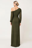 Olive Sheath Long Sleeve Bridesmaid Dress With Slit