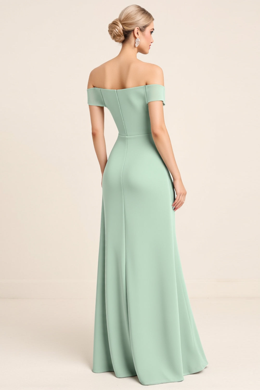Mint Off The Shoulder Sheath Long Bridesmaid Dress