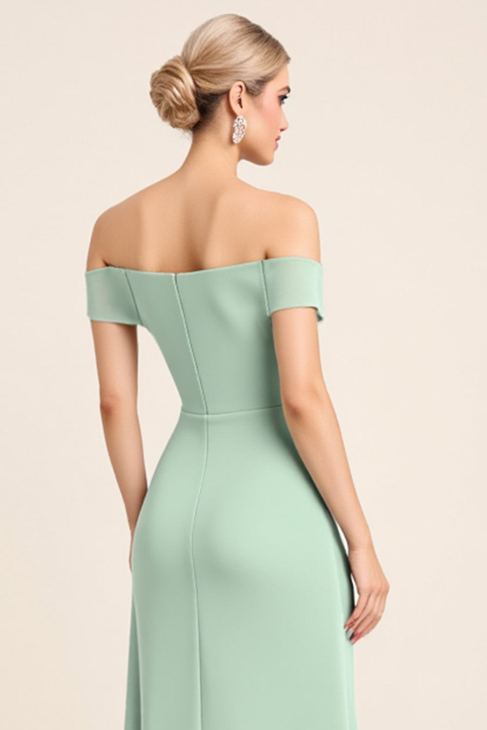 Mint Off The Shoulder Sheath Long Bridesmaid Dress