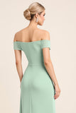 Mint Off The Shoulder Sheath Long Bridesmaid Dress