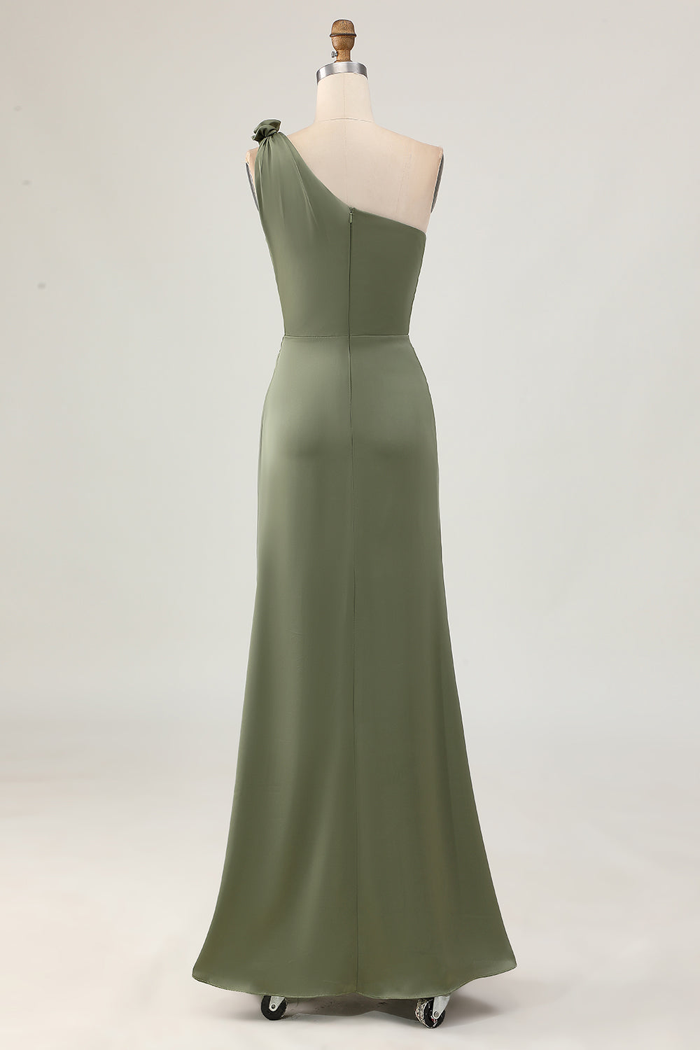Eucalyptus One Shoulder Mermaid Long Bridesmaid Dress with Slit
