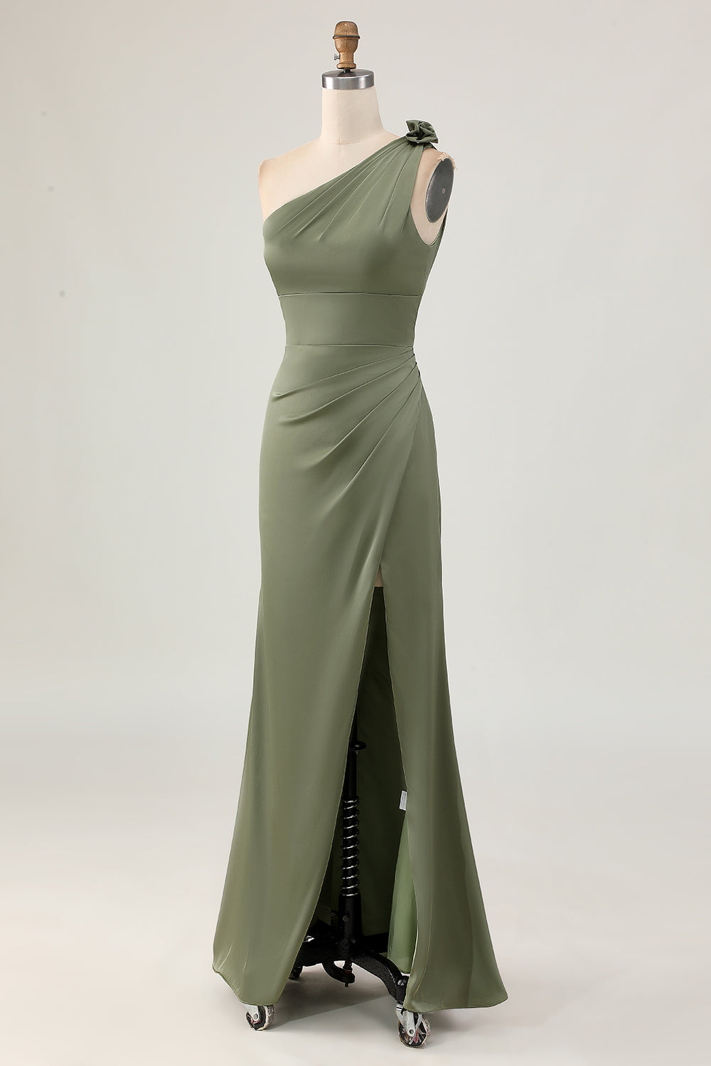 Eucalyptus One Shoulder Mermaid Long Bridesmaid Dress with Slit