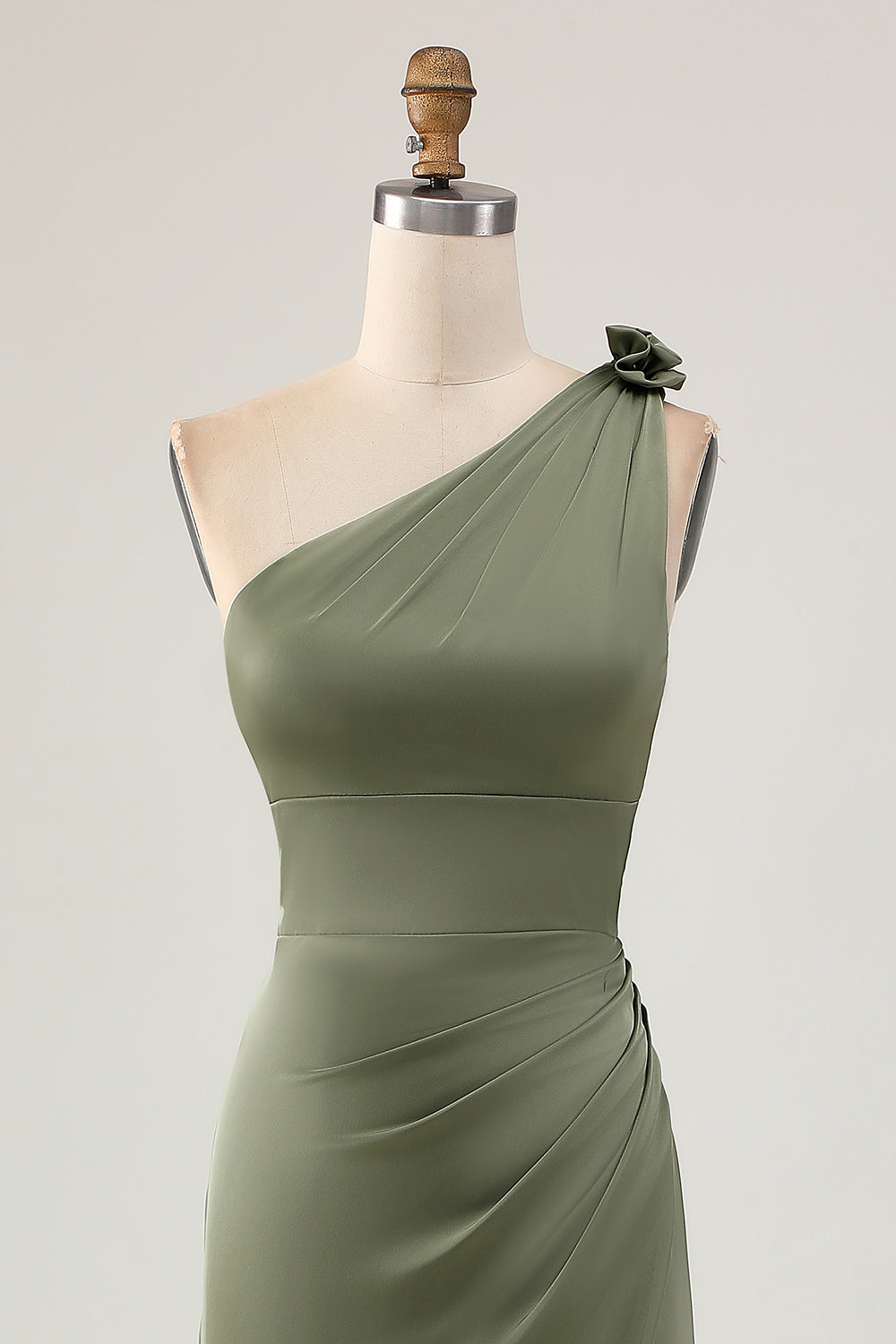 Eucalyptus One Shoulder Mermaid Long Bridesmaid Dress with Slit