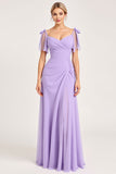 Lilac A Line Long Chiffon Bridesmaid Dress with Slit