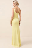 Sky Blue Satin Ruched Spaghetti Straps Sheath Long Formal Dress