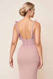 Dusty Rose Spaghetti Straps Ruched Mermaid Long Bridesmaid Dress with Slit