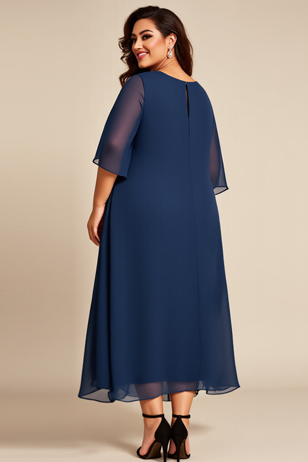 Navy Plus Size Chiffon A Line Long Mother of the Bride Dress