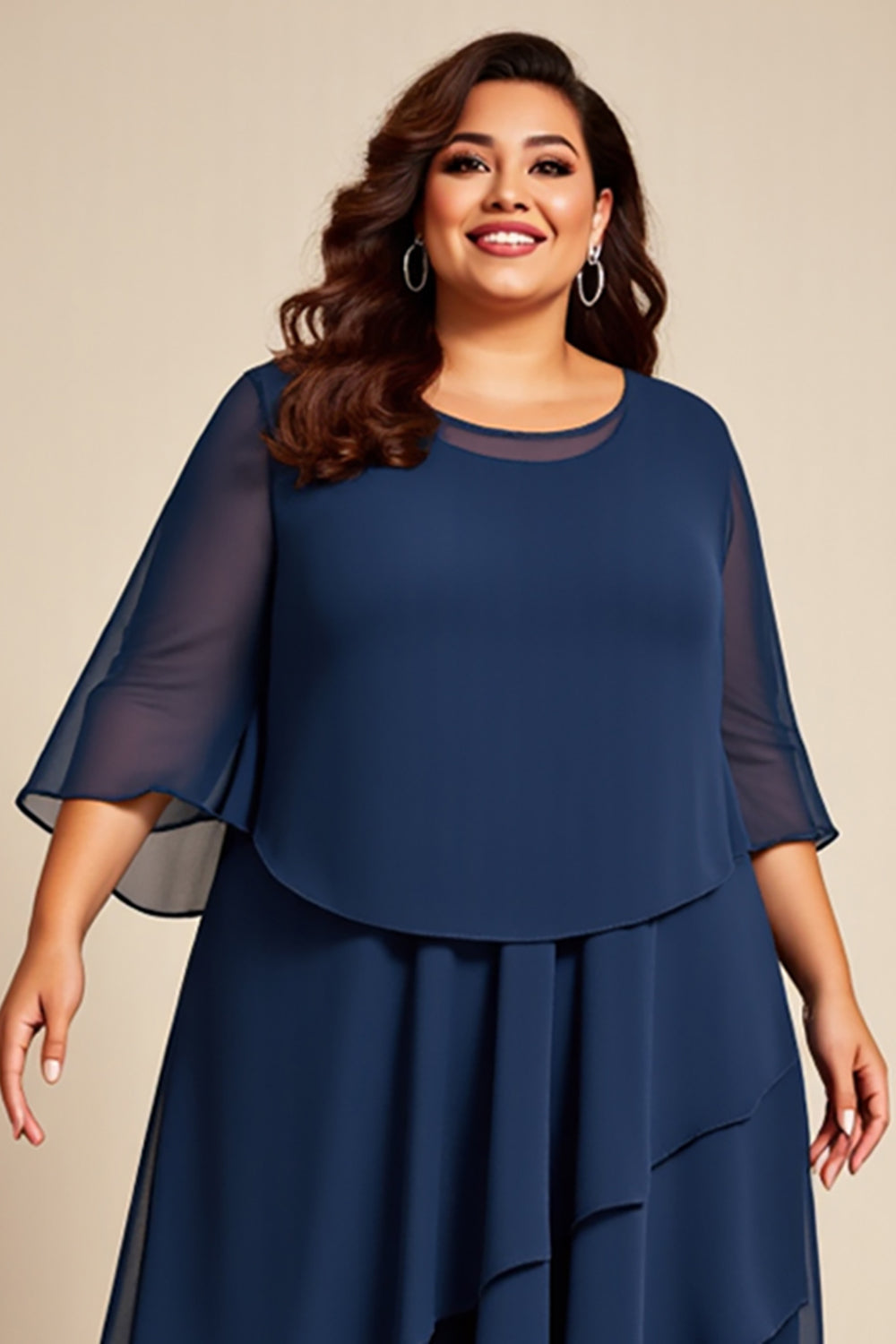 Navy Plus Size Chiffon A Line Long Mother of the Bride Dress