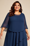 Navy Plus Size Chiffon A Line Long Mother of the Bride Dress