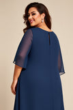Navy Plus Size Chiffon A Line Long Mother of the Bride Dress