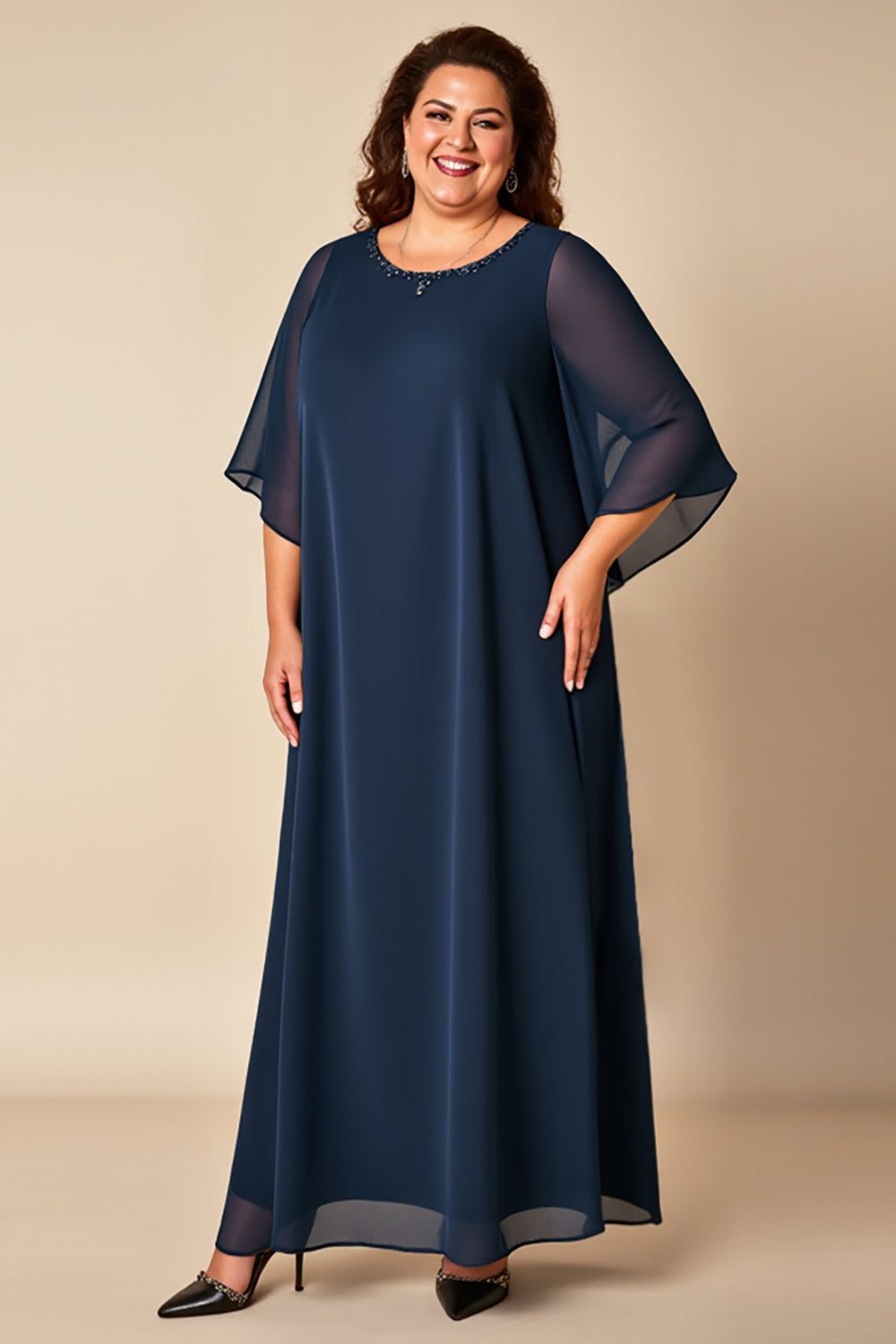 Navy Plus Size Sheath Chiffon Mother of the Bride Dress