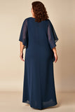 Navy Plus Size Sheath Chiffon Mother of the Bride Dress