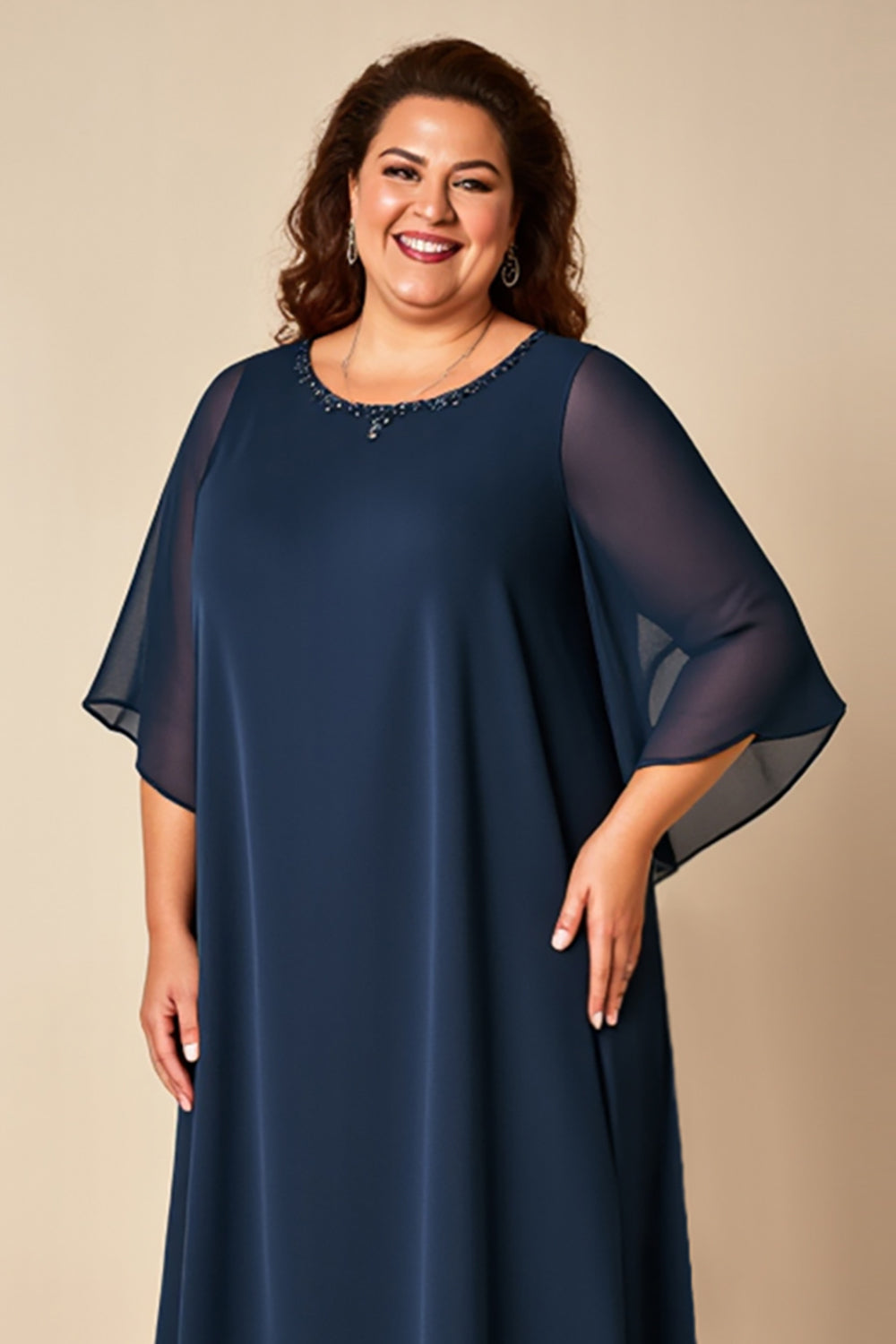 Navy Plus Size Sheath Chiffon Mother of the Bride Dress