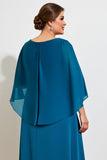 Peacock A Line Chiffon Cape Long Plus Size Mother of the Bride Dress with Lace