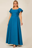 Peacock A Line Satin Square Neck Long Plus Size Mother of the Bride Dress