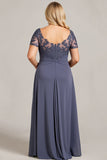 Twilight Chiffon A Line Long Plus Size Mother of the Bride Dress with Lace