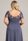 Twilight Chiffon A Line Long Plus Size Mother of the Bride Dress with Lace
