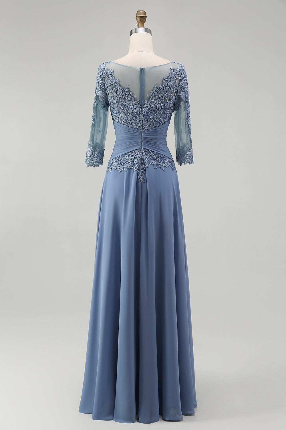 Dusty Blue A Line Chiffon Lace Plus Size Long Mother of the Bride Dress