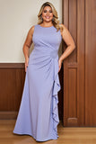 Lavender Sheath Ruffled Ruched Plus Size Long Mother of the Bride Dress