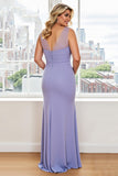 Lavender Sheath Ruffled Ruched Plus Size Long Mother of the Bride Dress