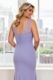 Lavender Sheath Ruffled Ruched Plus Size Long Mother of the Bride Dress