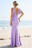Lilac Chiffon Mermaid Spaghetti Straps Long Bridesmaid Dress with Slit