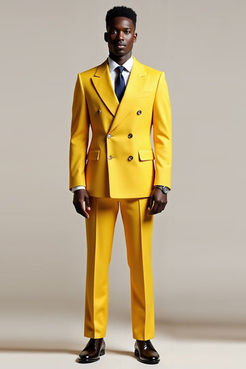 Yellow Peak Lapel Double Breasted Men's Prom Suits