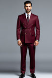 Burgundy Double Breasted Notched Lapel 2 Piece Men's Prom Suits