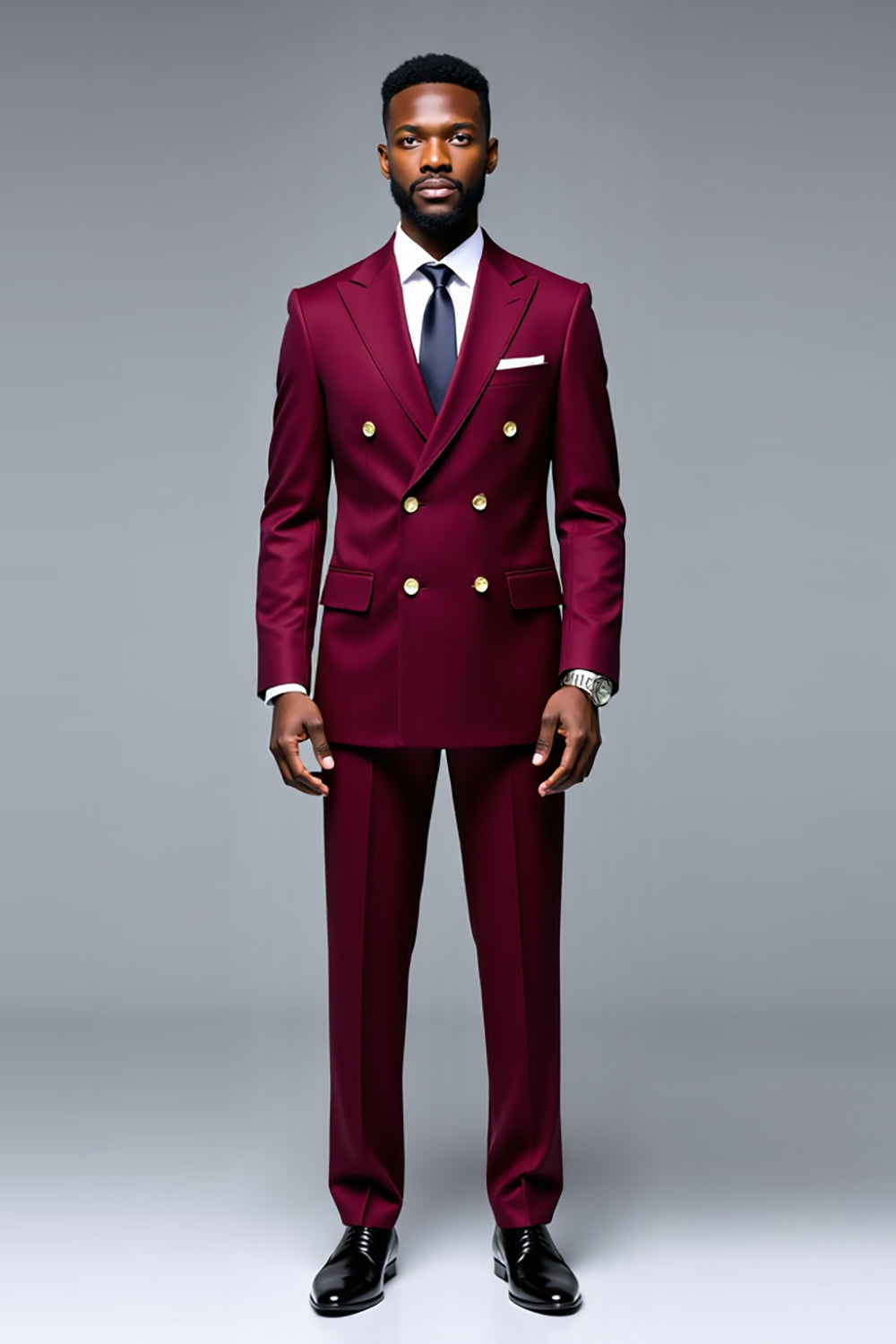 Burgundy Peak Lapel Double Breasted 2 Piece Men's Prom Suits