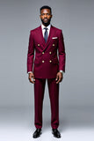 Burgundy Peak Lapel Double Breasted 2 Piece Men's Prom Suits