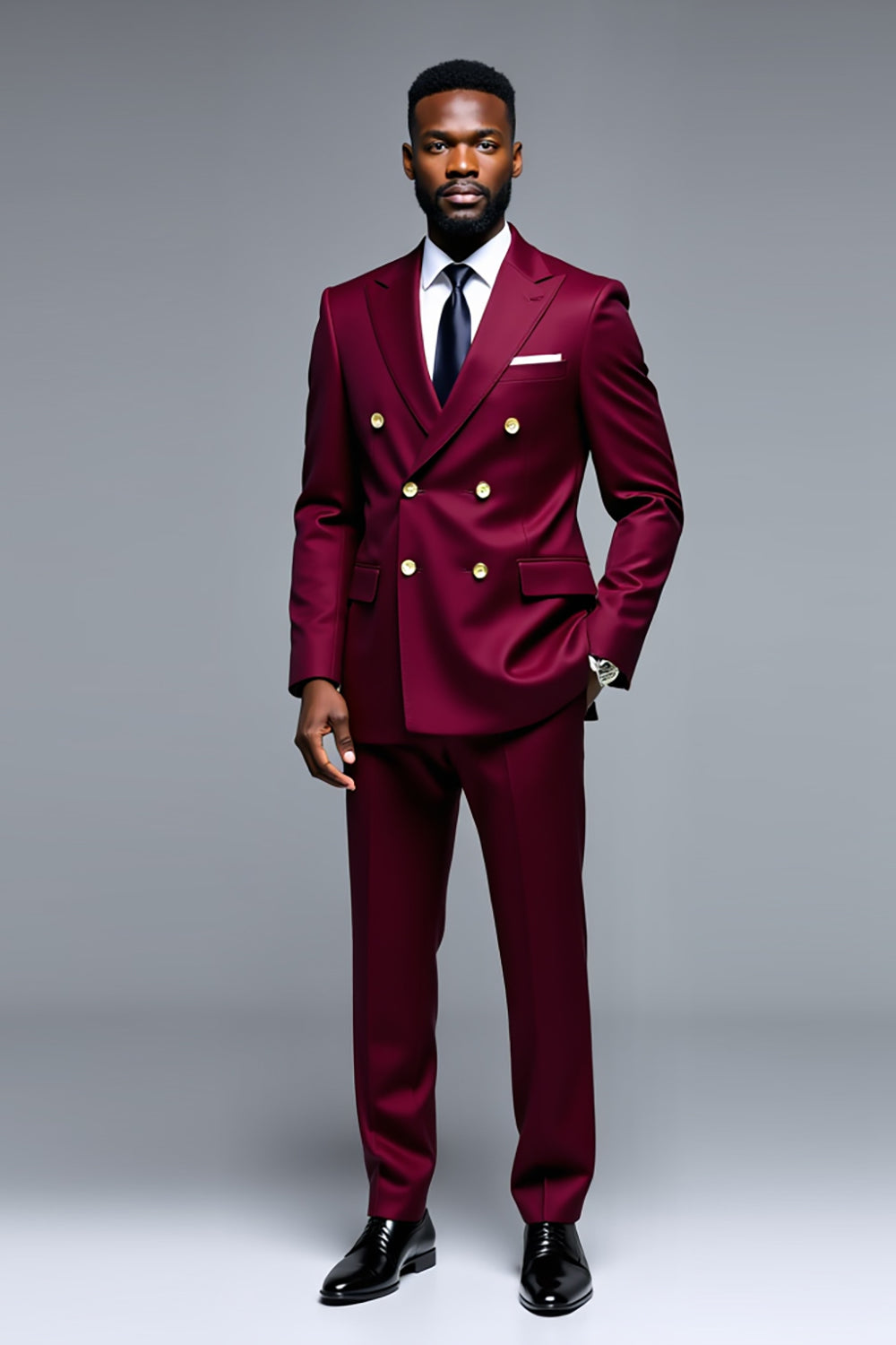 Burgundy Peak Lapel Double Breasted 2 Piece Men's Prom Suits