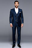 Dark Blue Notched Lapel Single Breasted 3 Pieces Men's Prom Suits