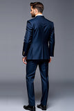 Dark Blue Notched Lapel Single Breasted 3 Pieces Men's Prom Suits