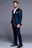 Dark Blue Notched Lapel Single Breasted 3 Pieces Men's Prom Suits